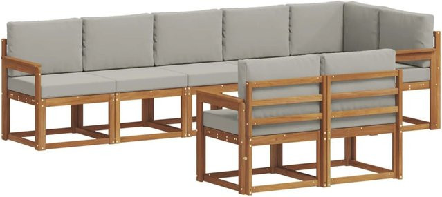 vidaXL Outdoor-Sofagarnitur in L-Form aus massivem Akazienholz mit Kissen in Hellgrau und Natur - Bild 1