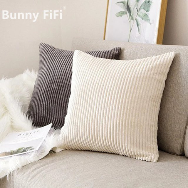 BUNNY FiFi Gestreifter Cord-Kissenbezug in Grau, B/H: 30 x 30 cm - Bild 1