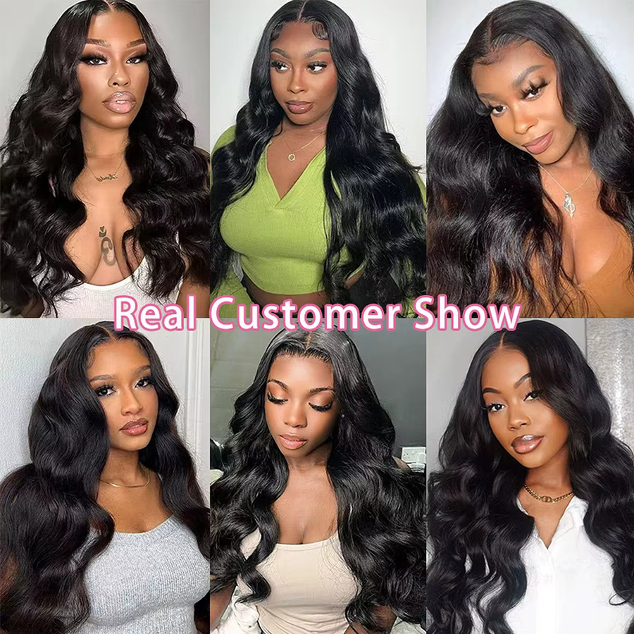 VLAV Body Wave Lace Frontal Perücke, 13x6 HD Transparent, Echthaar, Unisex - Bild 4