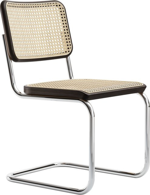 Thonet S 32 V Freischwinger mit Rohrgeflecht in Braun und verchromten Rundrohren, B/T/H: 46 x 46 x 82 cm - Bild 1