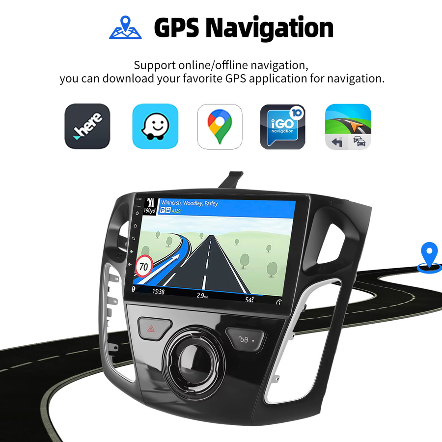 ESSGOO Android 15 Autoradio mit 9 Zoll IPS Touchscreen für Ford Focus MK3 2011-2018, Wireless Carplay, Android Auto, GPS, WiFi und Bluetooth, Schwarz - Bild 5