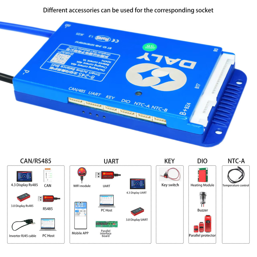 DALY Smart BMS Batteriemanagementsystem mit Bluetooth und WiFi für LiFePO4 Li-Ionen LTO in Blau - Bild 3