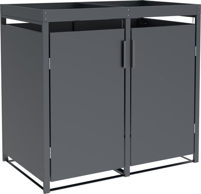 DEGAMO Mülltonnenbox ULM aus Stahl mit Pflanzkasten für 2 Tonnen, Farbe Anthrazit, B/T/H: 132 x 80 x 124 cm - Bild 1