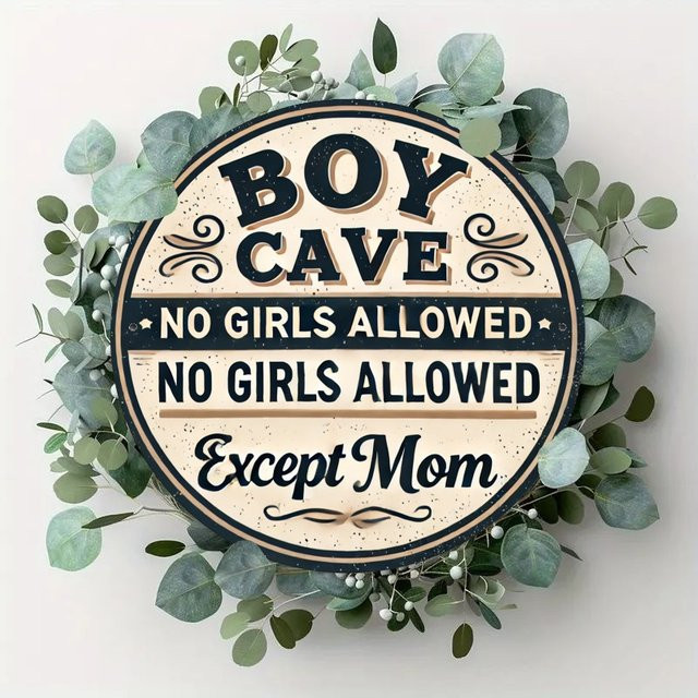 Rundes Vintage-Blechschild Potdemiel Boys Cave Girls Not Allowed Except Mom in Mehrfarbig - Bild 1
