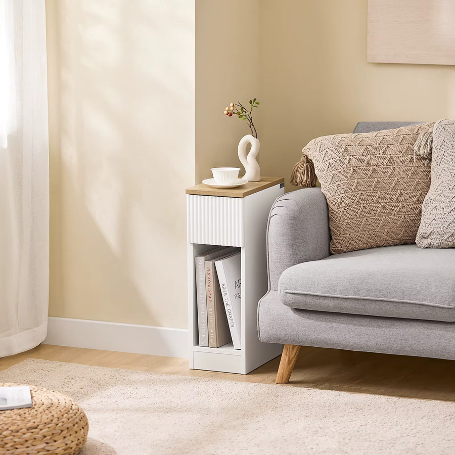 SoBuy Nachttisch FBT111 mit Schublade in Weiß für Schlafzimmer und Wohnzimmer, B/T/H: 35 x 20 x 60 cm - Bild 5