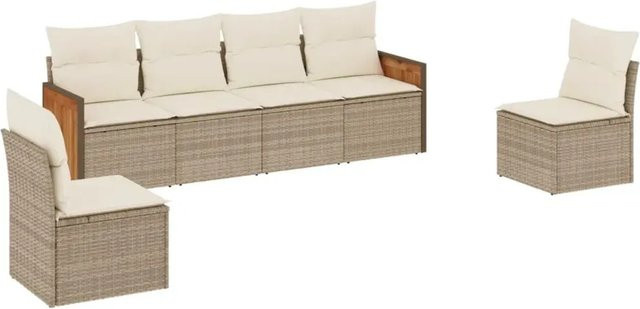 vidaXL 6-teilige Garten-Sofagarnitur aus Poly-Rattan in Beige mit Kissen und pulverbeschichtetem Stahlgestell - Bild 1