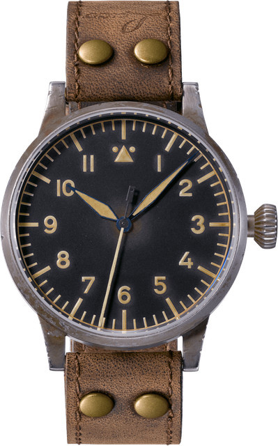 Laco Fliegeruhr, Automatik, Edelstahl, Saphirglas, 45 mm, Leder, Schwarz - Bild 1