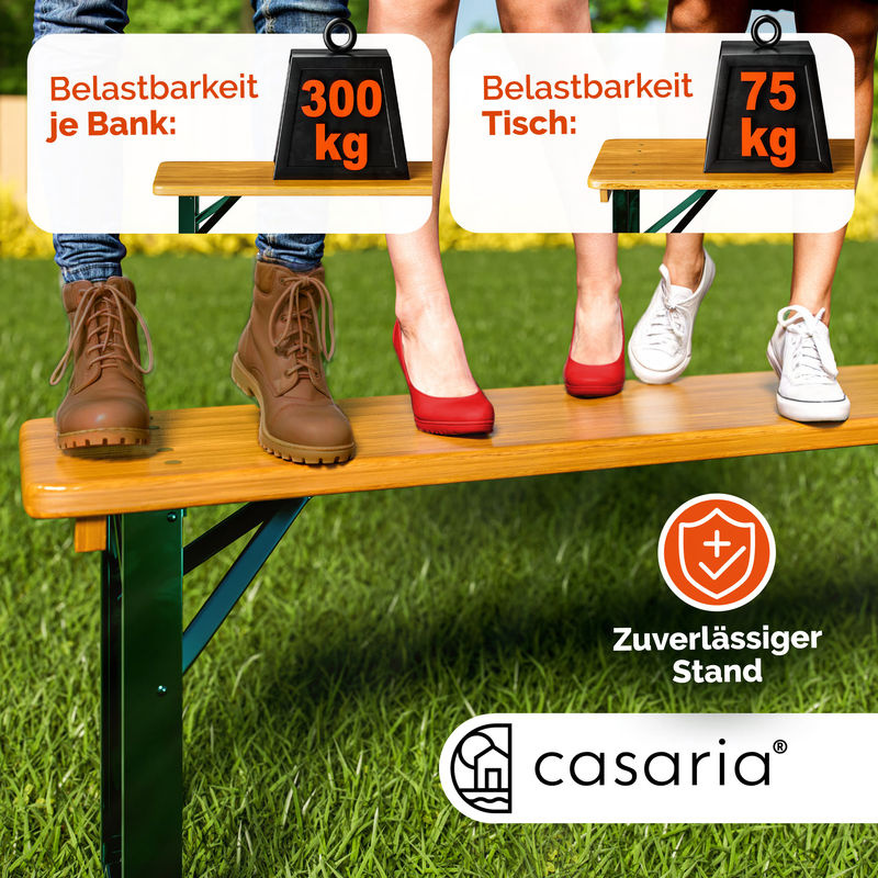 Casaria Bierzeltgarnitur 3-teilig klappbar in Braun aus Holz und Stahl für 8 Personen, Breite: 170 cm - Bild 3