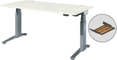Schäfer Shop Genius Schreibtisch ERGOSTYLE S, elektrisch höhenverstellbar, Rechteck, C-Fuß, inkl. Memory Master und Schublade, weiß/anthrazit, B: 160 cm, T: 80 cm, H: 63,5-130,5 cm - Bild 1