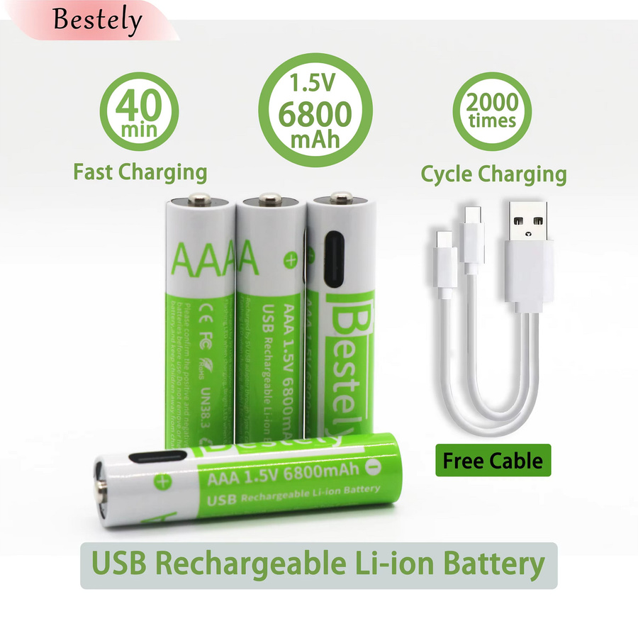 BaKKiter AAA Lithium-Ionen Akku mit 6800mAh und USB-C Anschluss, 1,5V wiederaufladbare Batterien - Bild 2