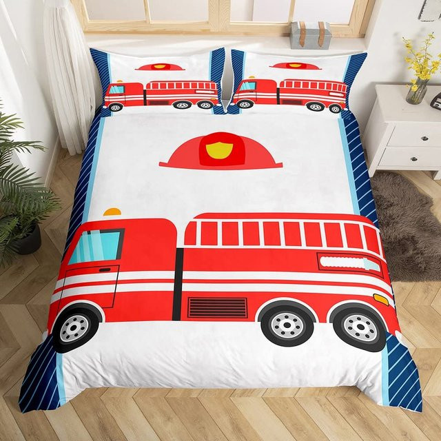 Königin König Bettwäsche Set für Kinder mit Feuerwehr und Polizeiauto Motiv, 2-teilig, Rot, B/H: 140 x 210 cm - Bild 1