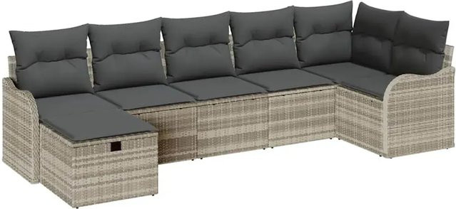 vidaXL Garten-Sofa-Set aus Poly-Rattan in Grau mit 7-teiliger Polsterung und Ottoman für Terrasse und Garten - Bild 1
