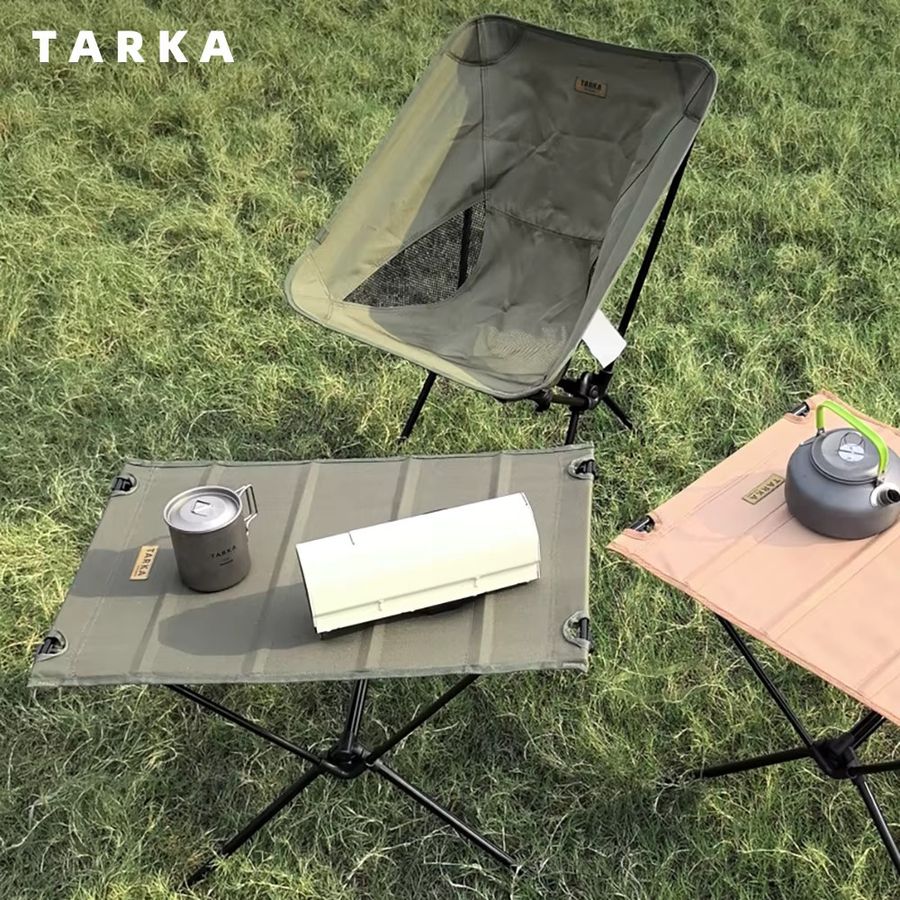 TARKA Camping-Klapptisch aus Aluminiumlegierung mit 600D Oxford-Stoff und Netztasche in Sand und Olive - Bild 2