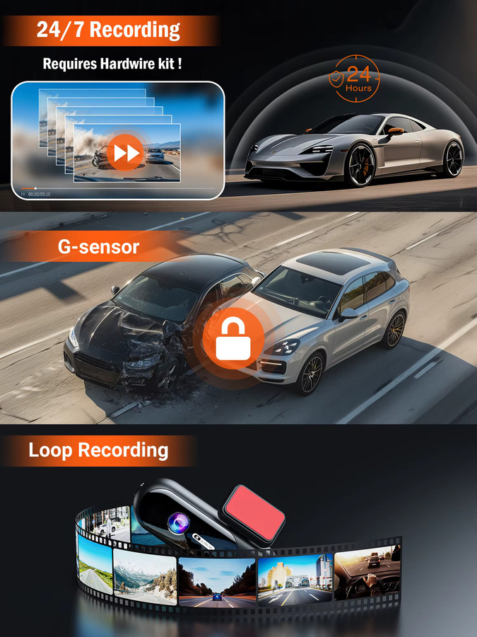 GMAIPOP Dashcam mit 4K UHD Aufnahme, Vorder- und Rückkamera, HDR Nachtsicht, WLAN und 24H Parkmodus in Schwarz - Bild 6