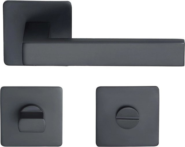 MeinTürgriff Drückergarnitur Trento Eckig mit Flachrosette in Schwarz Matt für WC, B/H: 160 x 160 mm - Bild 1