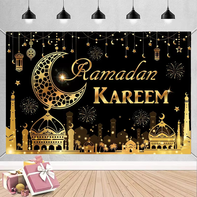 VIKAMA Ramadan und Eid Luxus Wandbanner mit Mond-Motiv als orientalische Wanddekoration für Familienfeiern, Breite: 180 cm, Höhe: 110 cm - Bild 2
