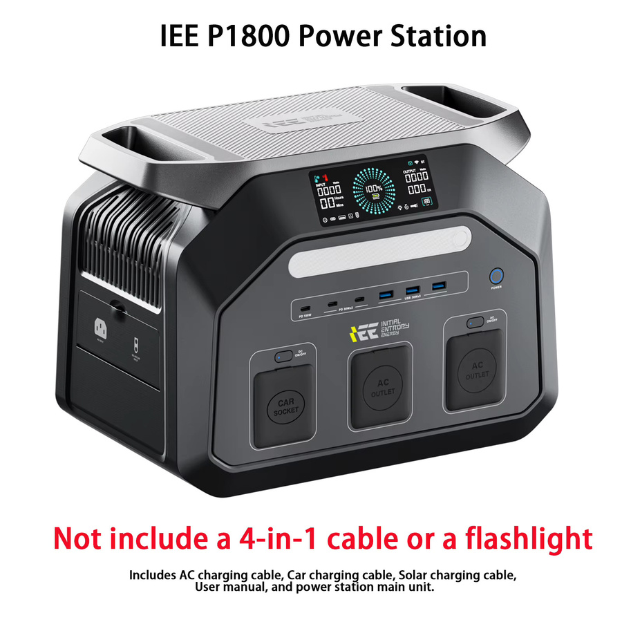 IEE P1800 Tragbare Powerstation mit 1024Wh Kapazität und 1800W Leistung, Solargenerator mit LiFePO4-Batterie und 11 Ausgangsanschlüssen - Bild 6