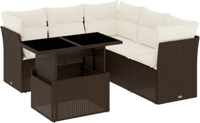 vidaXL 6-teilige Garten-Sofagarnitur aus braunem Poly-Rattan mit cremeweißen Kissen - Bild 1