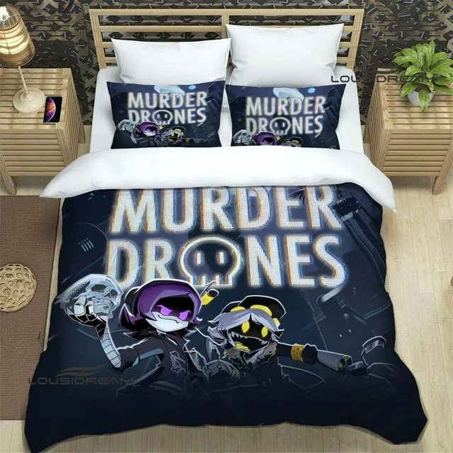 Bettwäsche-Set mit Murder Drones Cartoon-Print aus Mikrofaser, Farbe Schwarz, B/H: 70 x 133 cm - Bild 1