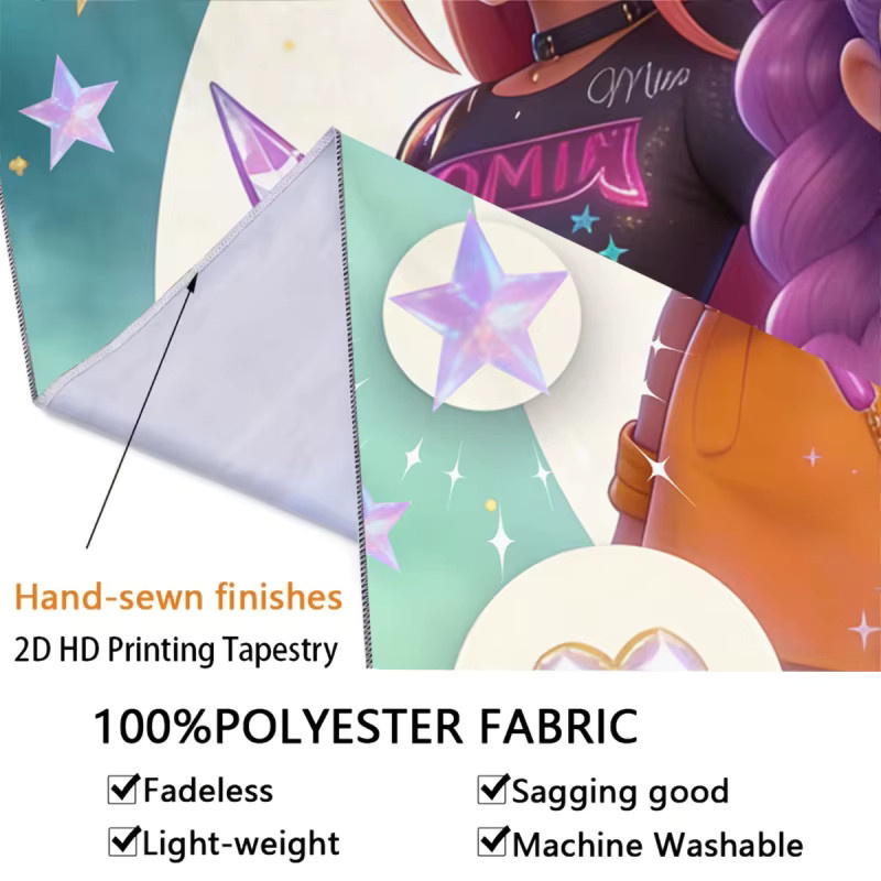 Hasbro Kpop Anime Idol Group Wandteppich mit Sternen-Motiv und Zauberstab in Multicolour, Wandbehang für dein Schlafzimmer oder Wohnzimmer, Breite: 130 cm, Höhe: 51 cm - Bild 3