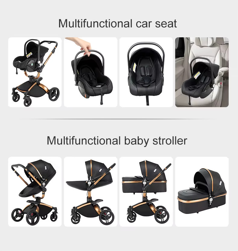 Prokoke 3-in-1 Kinderwagen für Neugeborene, leichter klappbarer Reisekinderwagen mit umkehrbarem Sitz in Orange und Schwarz - Bild 4
