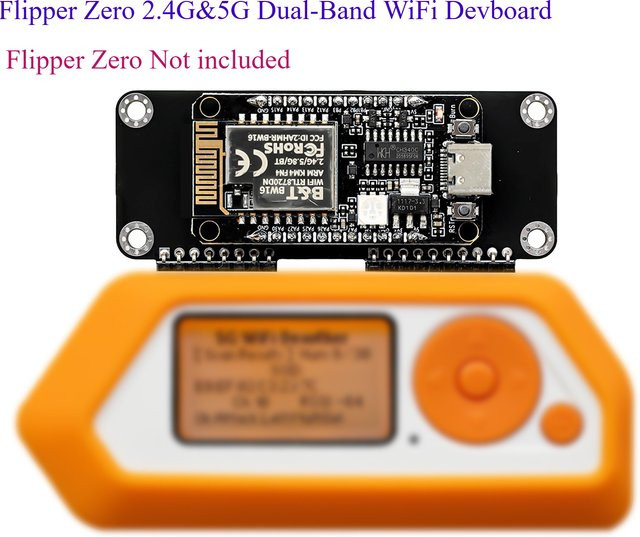 AISANRAY Drahtlose Erweiterungsplatine für Flipper Zero mit BW16 RTL8720DN-Karte, Dualband-WLAN 2,4 G und 5 G, Schwarz (nur Momentum-Firmware unterstützt) - Bild 1
