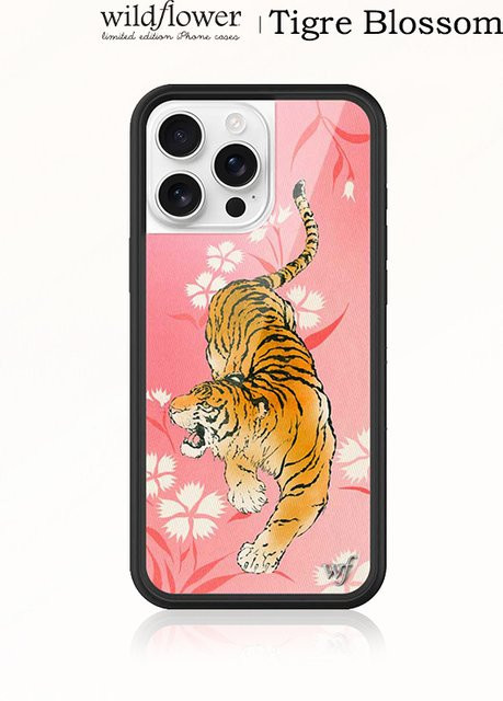Wildflower INS Tiger Blossom Handyhülle für iPhone 17 16 15 14 13 12 Pro Max Plus, Rosa, Stoßfeste Cartoon-Tier Abdeckung - Bild 1