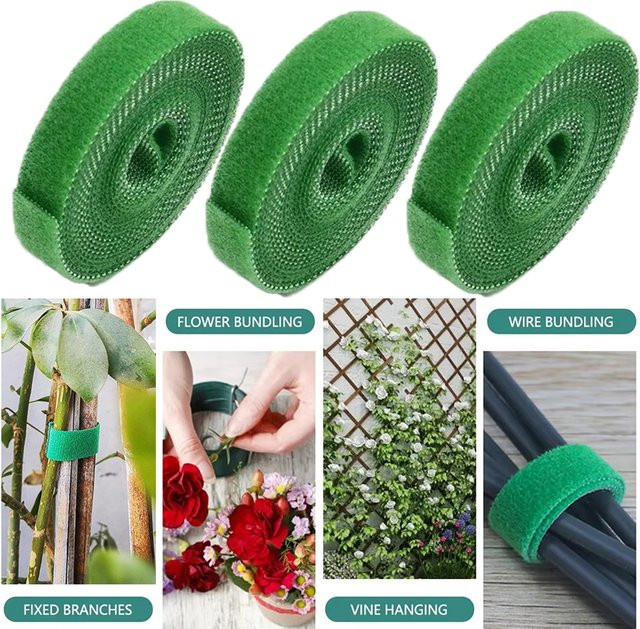 Nylon-Pflanzenverband-Krawatten mit Klettverschluss in Schwarz und Grün, 5 m Gartenschnur zur Wickelunterstützung für Pflanzen und Bambusrohre - Bild 1