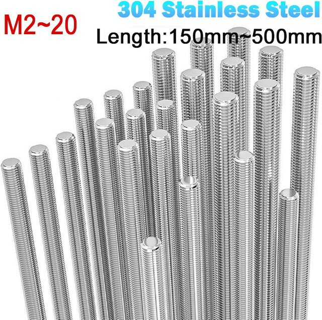 Vollgewindestange aus 304 Edelstahl M2-M20 in Silber, Kopfloser Gewindestift mit einer Länge von 150-500 mm - Bild 1