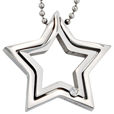 Colfem Halskette mit Stern-Anhänger, Edelstahl, Silber, Kristall, 48 cm - Bild 1