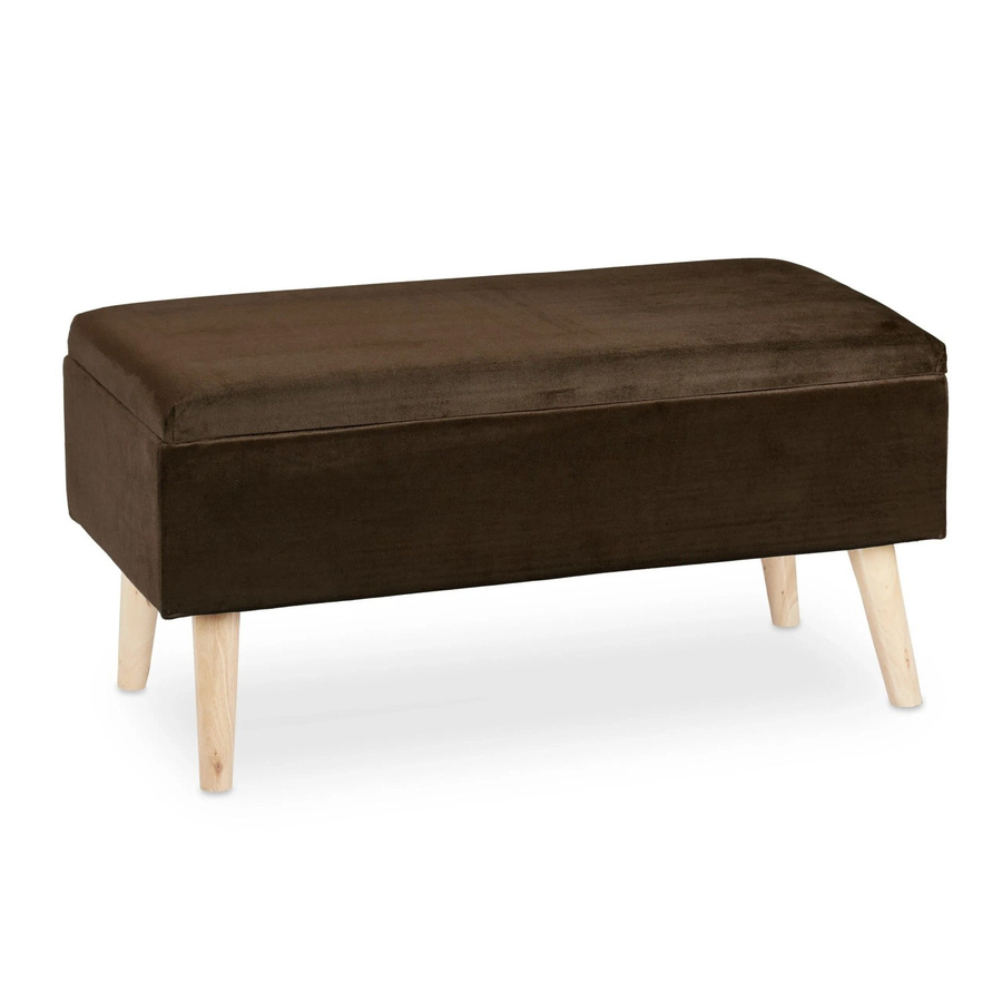 Relaxdays Sitzbank aus Samt und Eukalyptusholz in Braun mit Stauraum, B/T/H: 80 x 40 x 41 cm - Bild 2