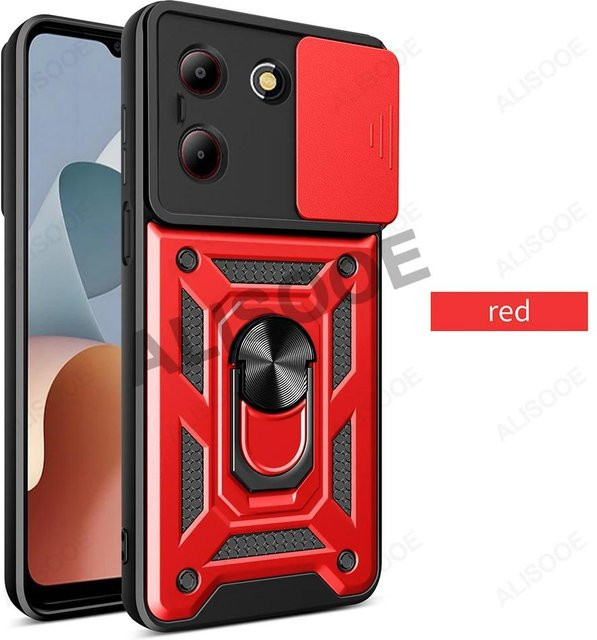 Slide Camera Armor Schutzhülle für ZTE Blade A54 und ZTE Blade A34 mit Push Lens Ring und Ständer in Rot - Bild 1