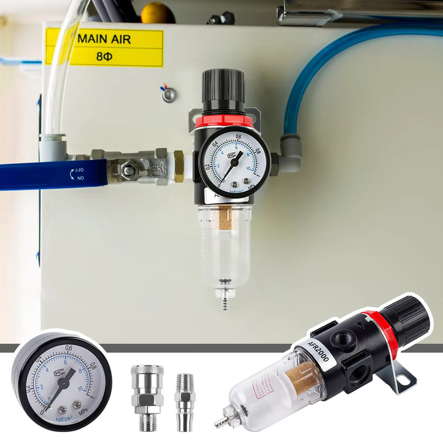 DECWLS AFR2000 Pipeline-Pneumatikfilter mit 1/4'' Anschluss und Kupferfilterelement als Luftdruckregler und Öl-Wasser-Abscheider für Luftkompressoren und Pneumatikwerkzeuge in Messing - Bild 2