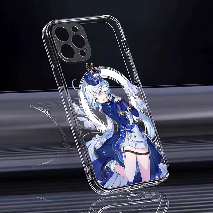 G-Genshin Impact Furina Handyhülle für iPhone 17-12 Pro Max Plus, transparente magnetische Hülle mit MagSafe-Kompatibilität und kabellosem Laden, Schwarz - Bild 5