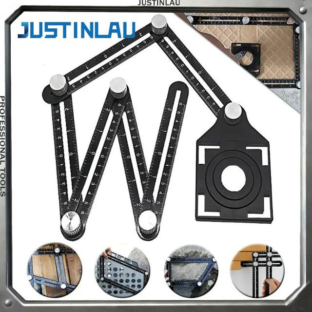 JUSTINLAU Multifunktionales Klappmaßband aus Aluminium-Legierung in Schwarz für Fliesen-Positionierung und Holzbearbeitung - Bild 1
