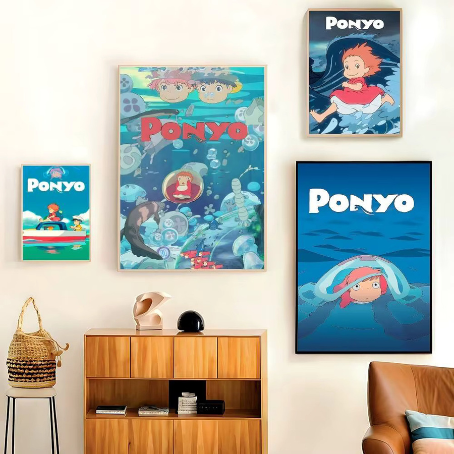 Retro Anime Poster Ponyo auf dem Felsen Wandkunst in Mehrfarben B: 20,0 cm, H: 20,0 cm - Bild 2