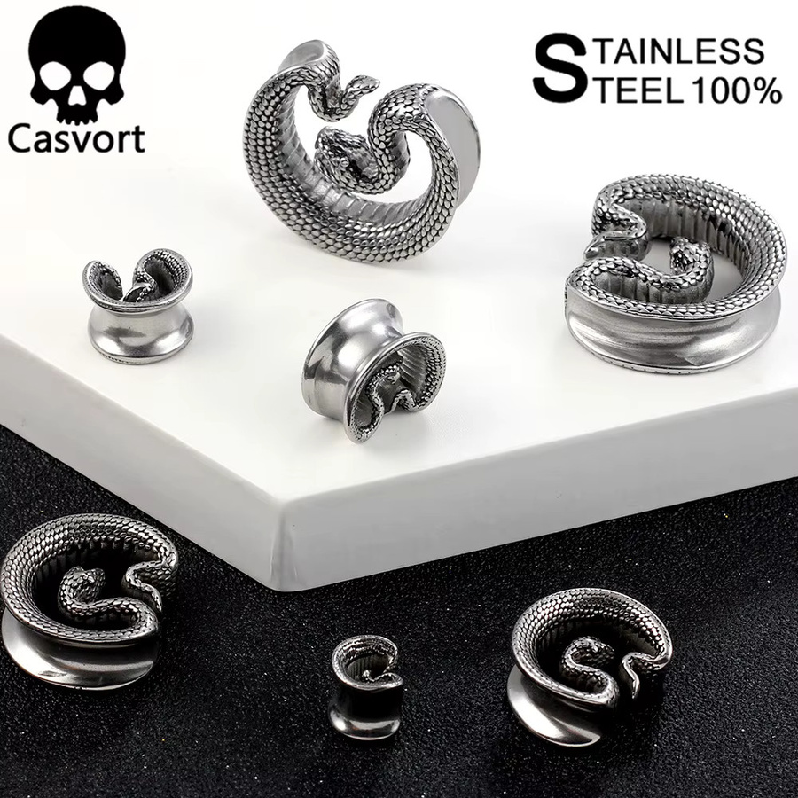 Casvort Ohr Gauges Saddle Plugs, Edelstahl, Silber, Unisex - Bild 4