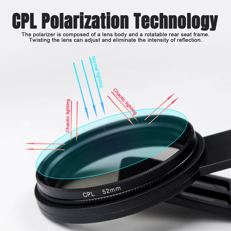 CPL Kameraobjektiv-Clip für Tattoo-Fotografie, 52mm kreisförmige Fotolinse für dein Handy in Schwarz zur Entfernung von Hautreflexionen und Glanz - Bild 3