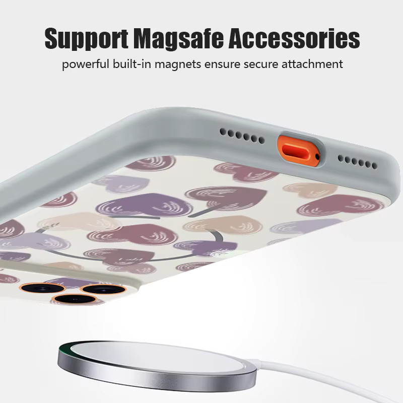 MOESOE Magnetische Handyhülle mit buntem Herzmuster für iPhone 17 16 15 14 13 Pro Max inklusive Linsenschutz und MagSafe Kompatibilität, Pink/Multicolour - Bild 4