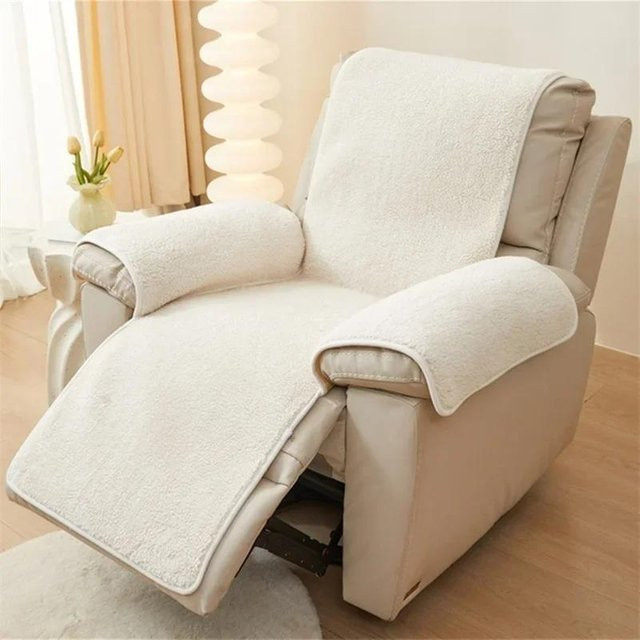 Yiran Furniture Rutschfeste Plüsch-Sesselbezüge aus Fleece, Waschbare Sofa-Abdeckung für Entspannungssessel, Farbe: Weiß, Größe: L - Bild 1