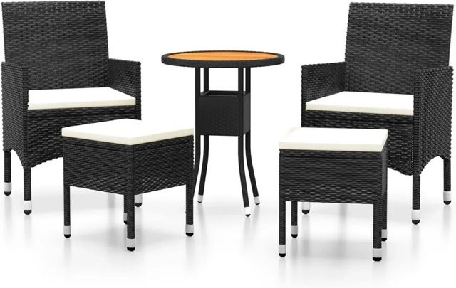 vidaXL 5-tlg Garten-Lounge-Set Modell 4 in Schwarz mit Polstern und Outdoor-Couchtisch aus Poly Rattan und pulverbeschichtetem Stahl - Bild 1