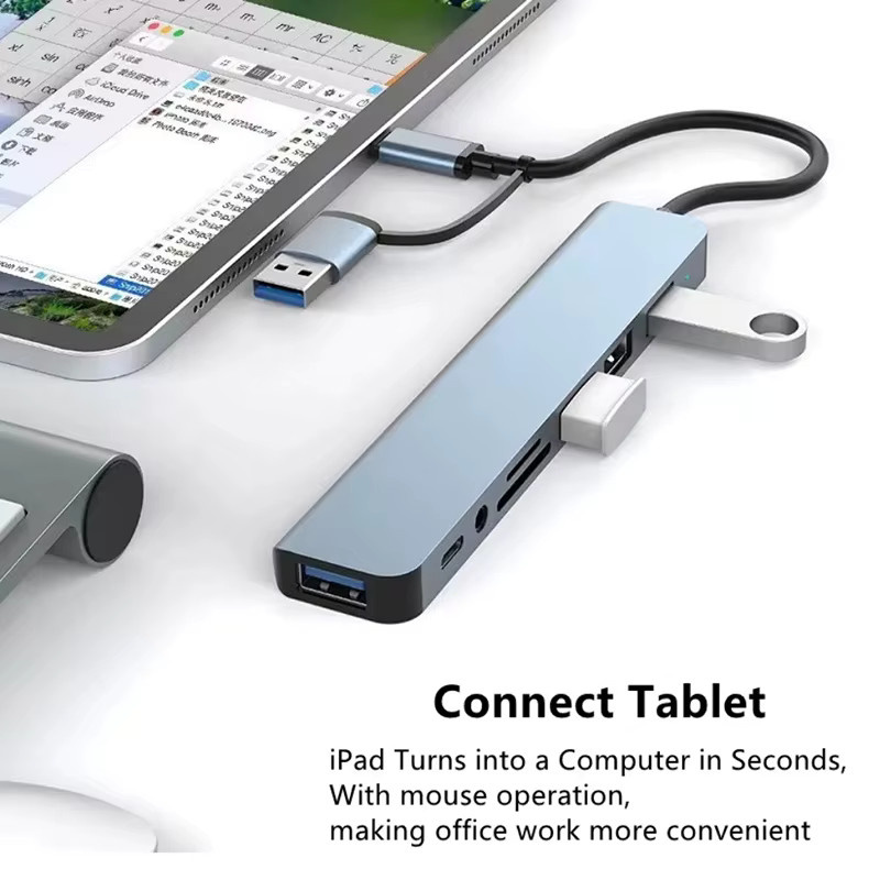 KOJESHUN 8-in-1 USB-Hub Dockingstation mit USB-A und USB-C 3.0, SD und TF Kartenleser sowie Audio-Anschluss - Bild 2