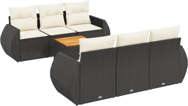 vidaXL 7-teilige Garten-Sofagarnitur aus Poly-Rattan in Schwarz mit Kissen und Stauraum - Bild 1