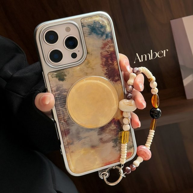 MUQGEW Handyhülle mit Marmor-Muster in Multicolour, stoßfeste Abdeckung mit Tropfenkleber, Halterung und Kette für iPhone 17, 16, 15, 14, 13, 12 Pro Max - Bild 1