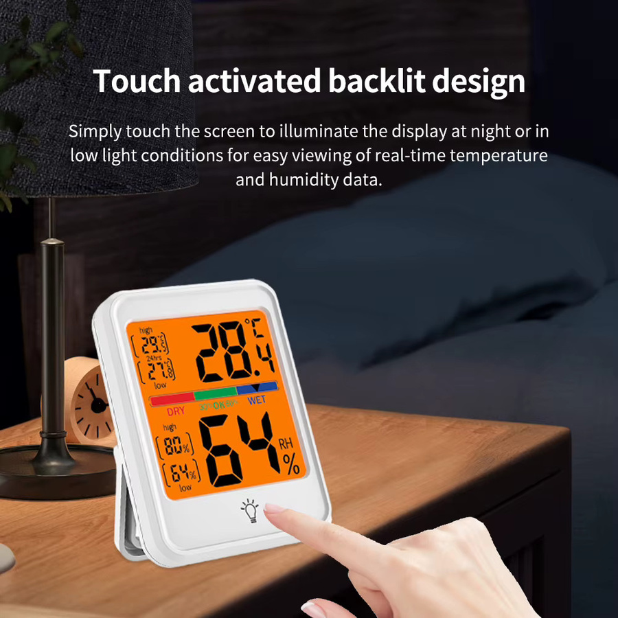 Aideepen Tragbares digitales Temperatur- und Luftfeuchtigkeitsmessgerät mit Großbild-Display und Hintergrundbeleuchtung in Schwarz oder Weiß - Bild 3