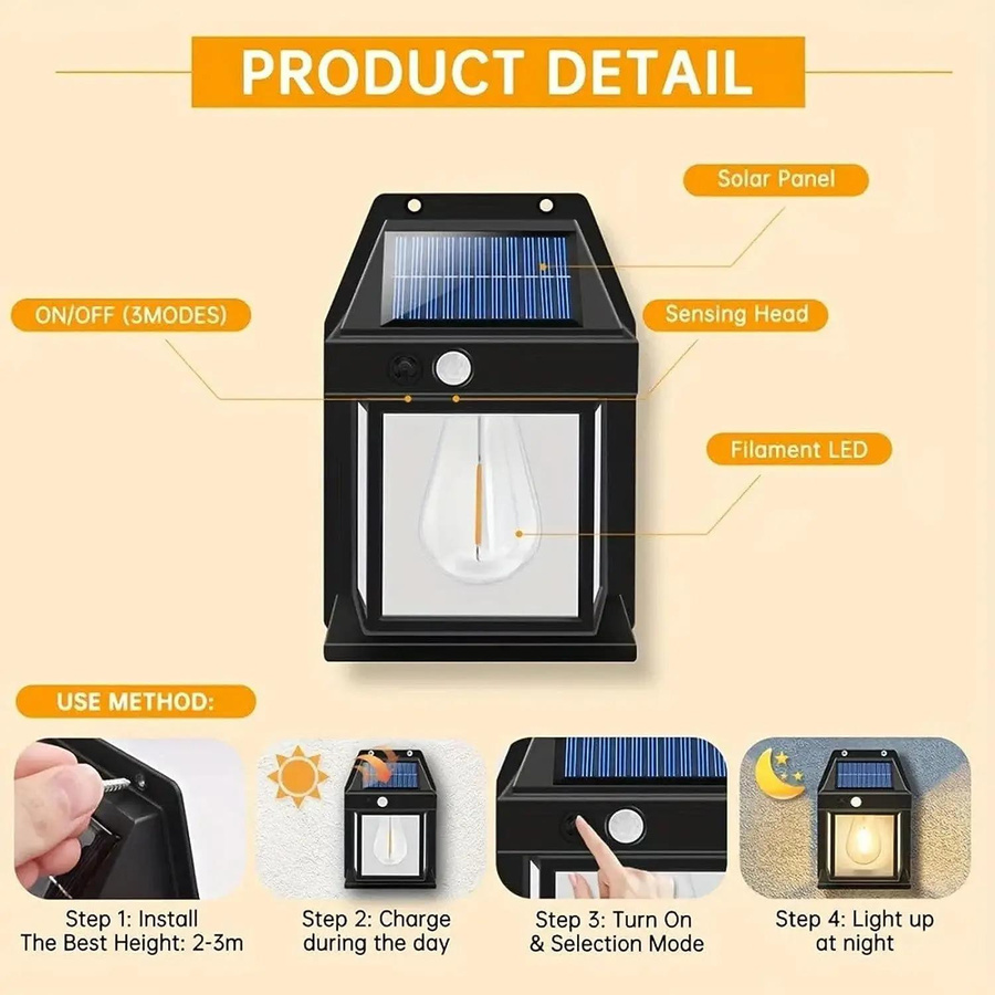 YJMP Super Lighting Solar Wandleuchten Set 4 Stück, Schwarz, LED Außenbeleuchtung mit Bewegungssensor und Dämmerungssensor, IP65 Wasserdicht, Warmweißes Licht für Terrasse, Veranda und Garage - Bild 3