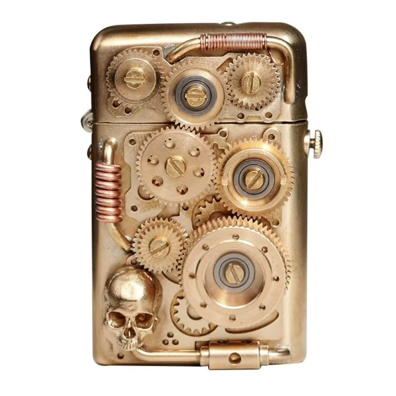 Zorro Steampunk Feuerzeug aus Messing in Gold mit Zahnradgestänge im Retro-Design - Bild 5