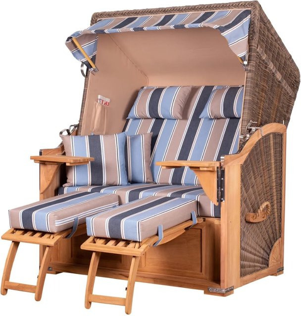 bene,iving Strandkorb Komplettset Schaalsee Modell 580 aus Teakholz mit PE-Geflecht in Grau - Bild 1