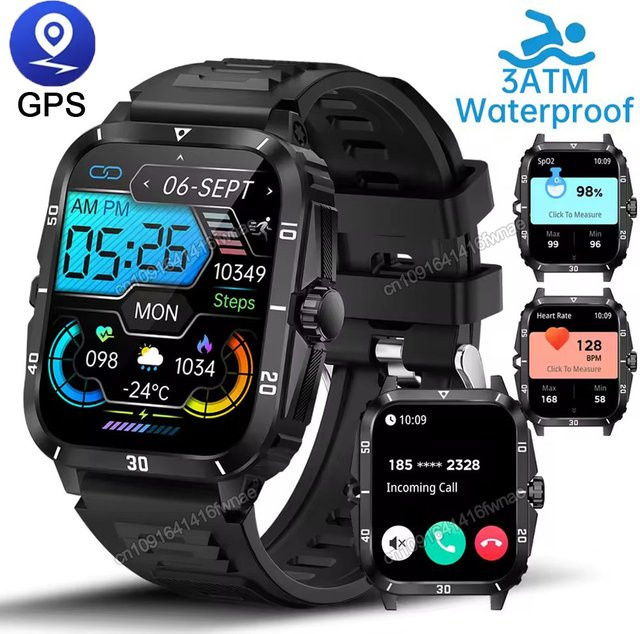 Ola Esporte Militärische Smartwatch für Herren in Schwarz mit GPS, 3ATM Wasserdichtigkeit und Gesundheitsüberwachung - Bild 1