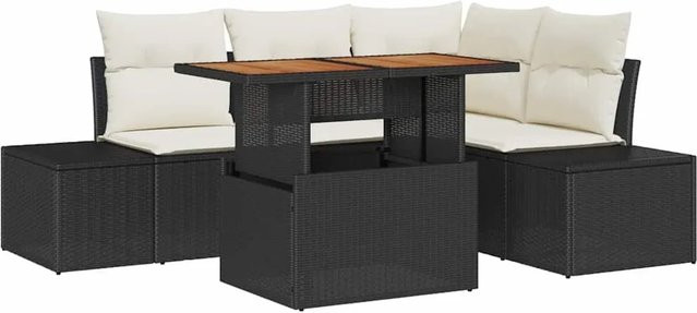 vidaXL 5-tlg. Garten-Sofa-Set aus Poly Rattan in Schwarz mit integriertem Stauraum und Polsterkissen - Bild 1